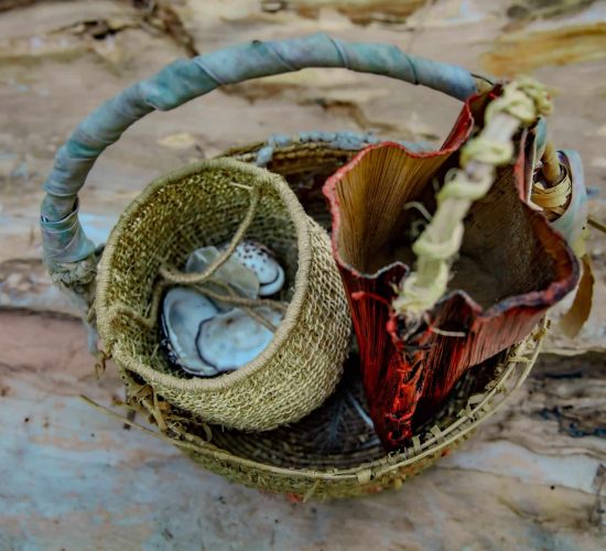 Basket with handcrafted items